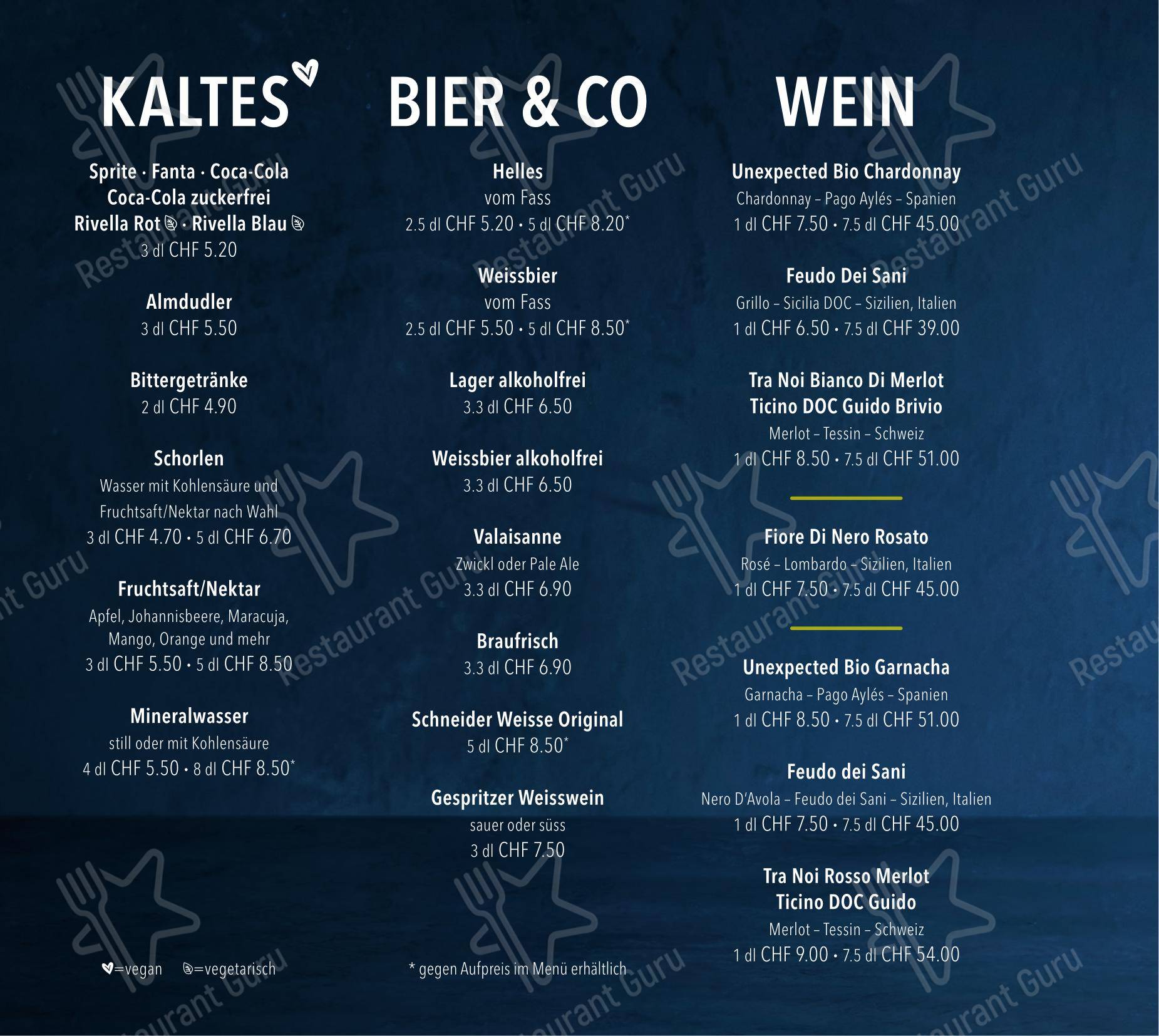 Menu per HANS IM GLÜCK - CHUR City West ristorante