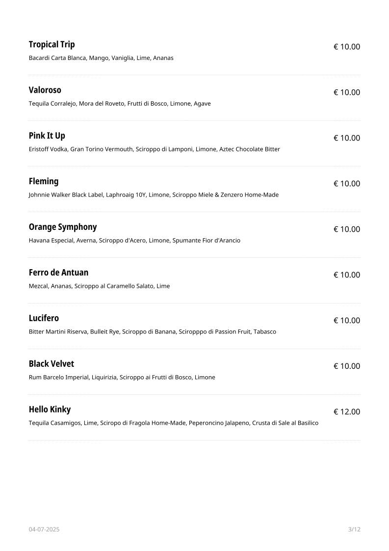 Menu di HENDRIX BAR 