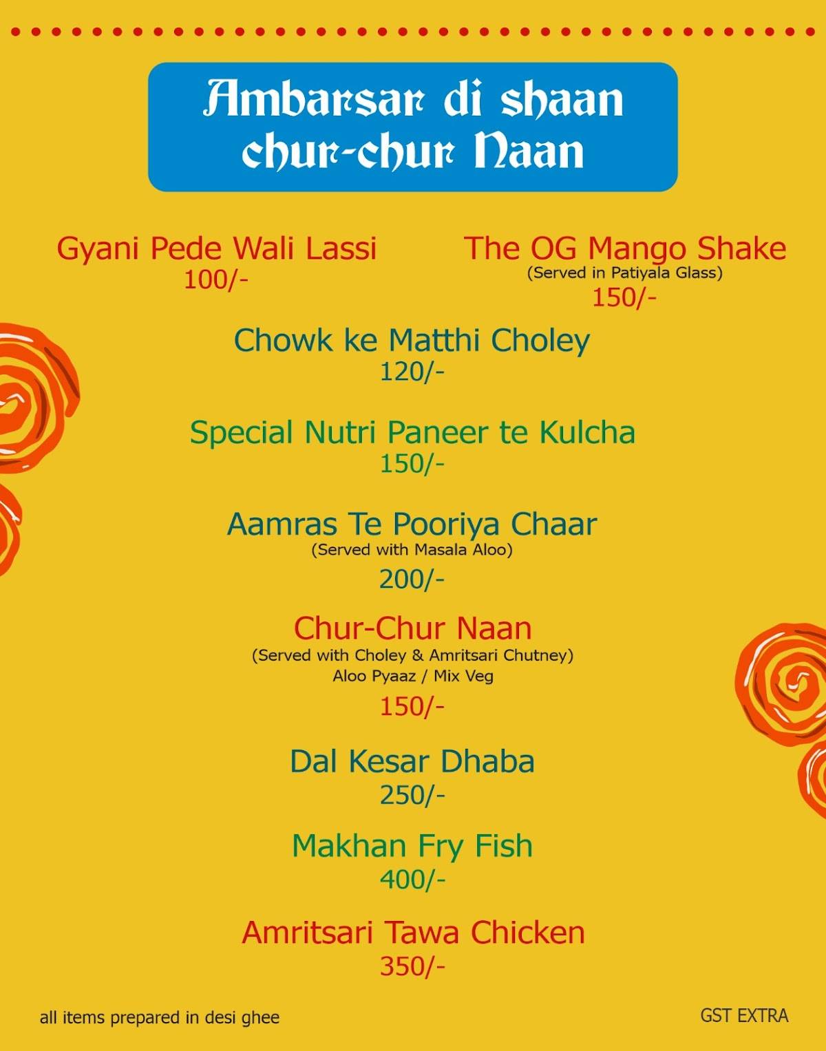 Handi Highway Dining menu
