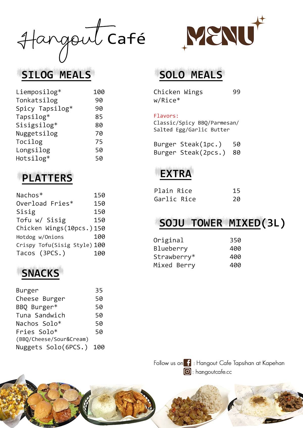 Menu at Hangout Café Tapsihan at Kapehan cafe, Cavite City
