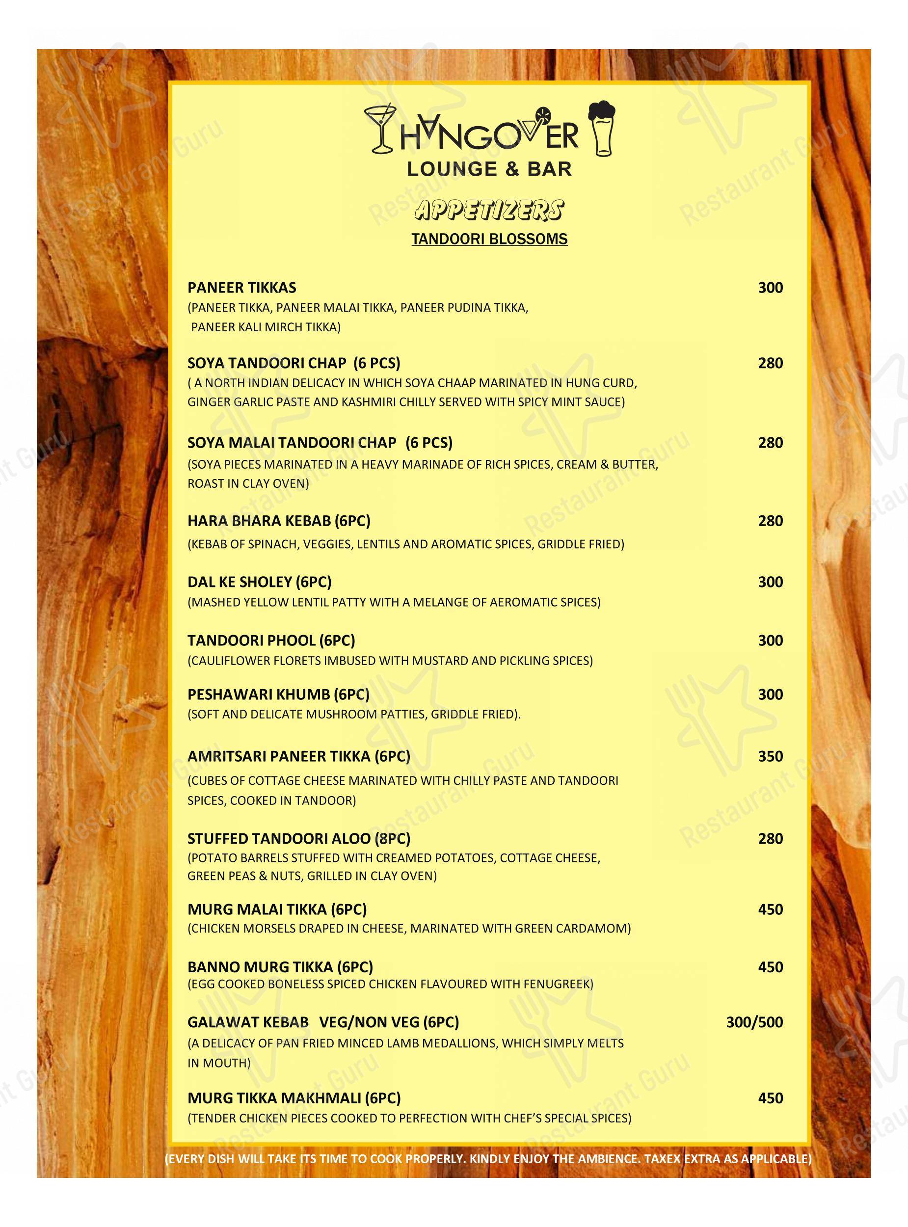 Hangover Bar and Lounge in Kanpur - Menu