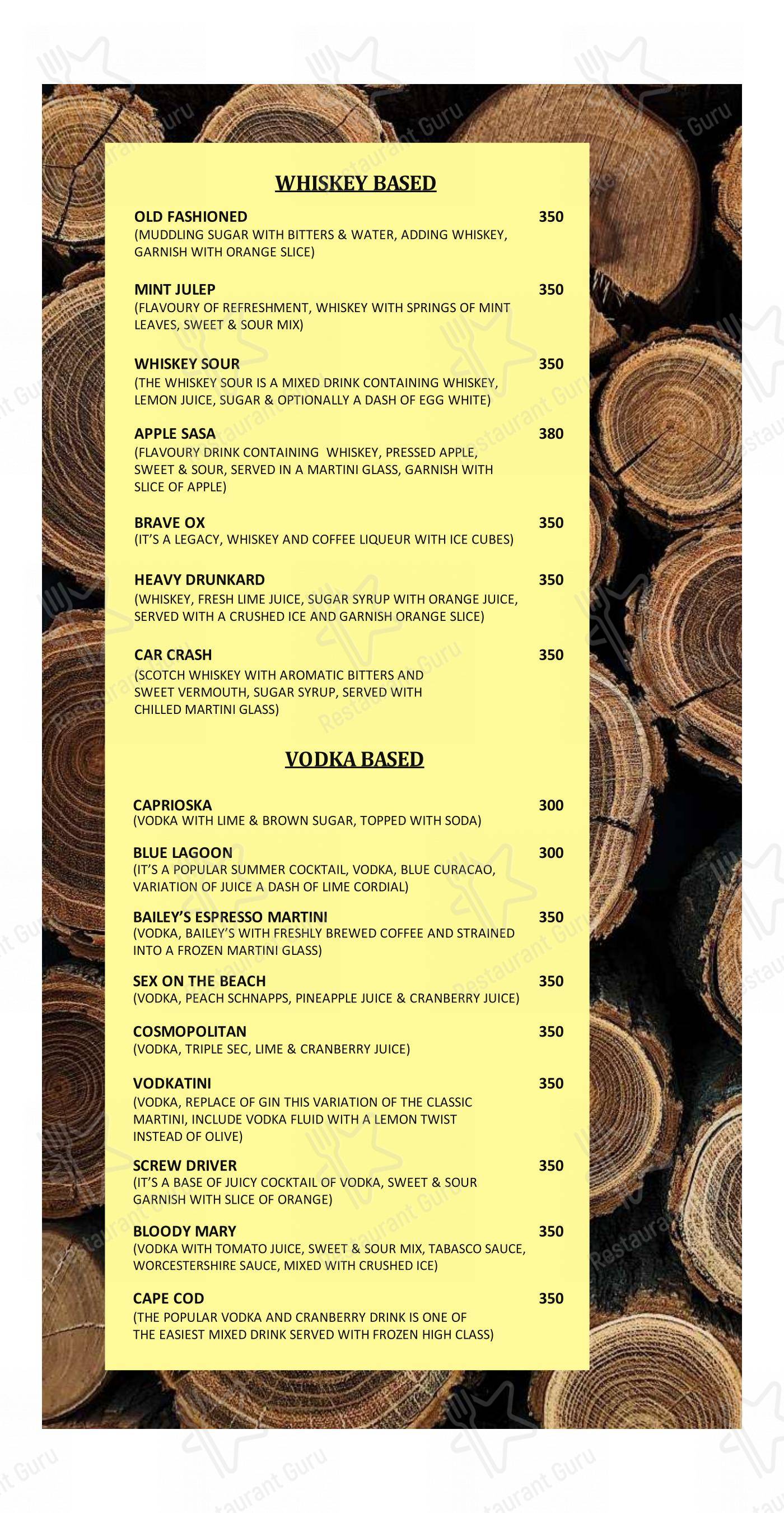 Hangover Bar and Lounge - Menu bar