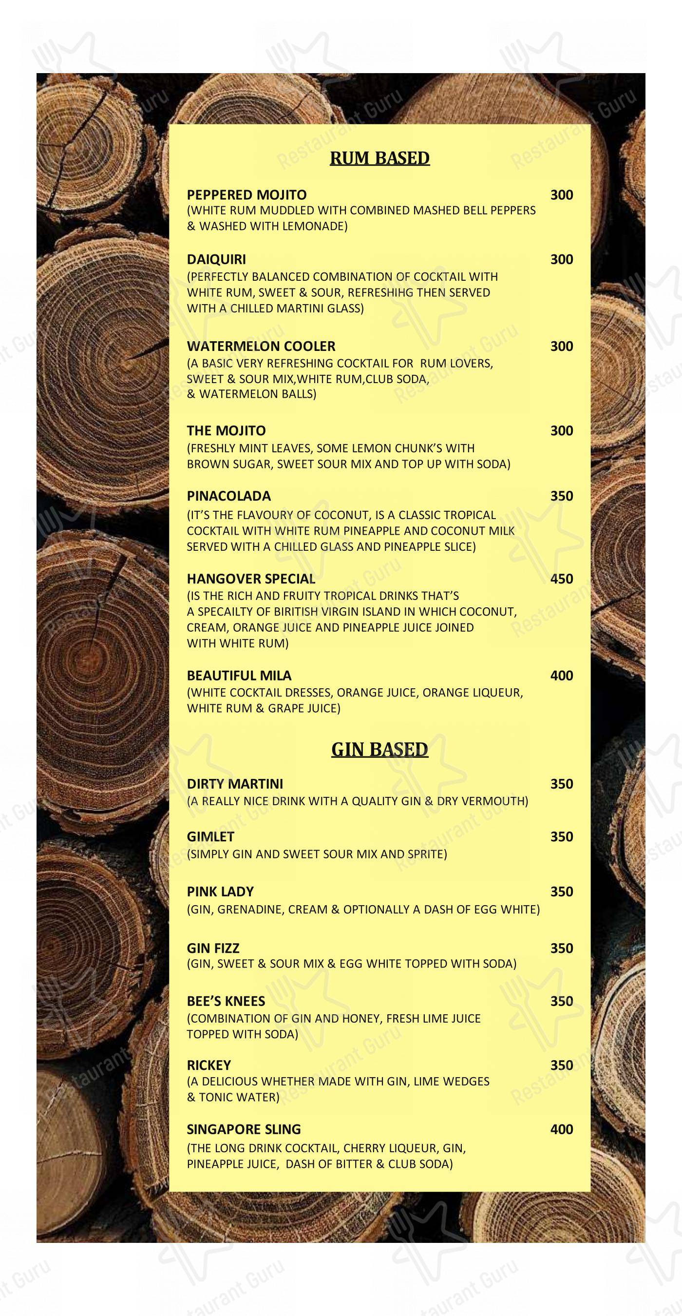Hangover Bar and Lounge - Menu bar