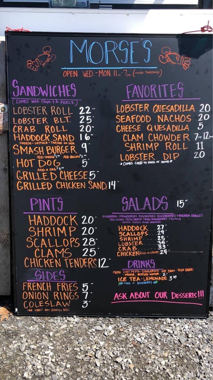 Menu at Morse's Cribstone Grill restaurant, Harpswell