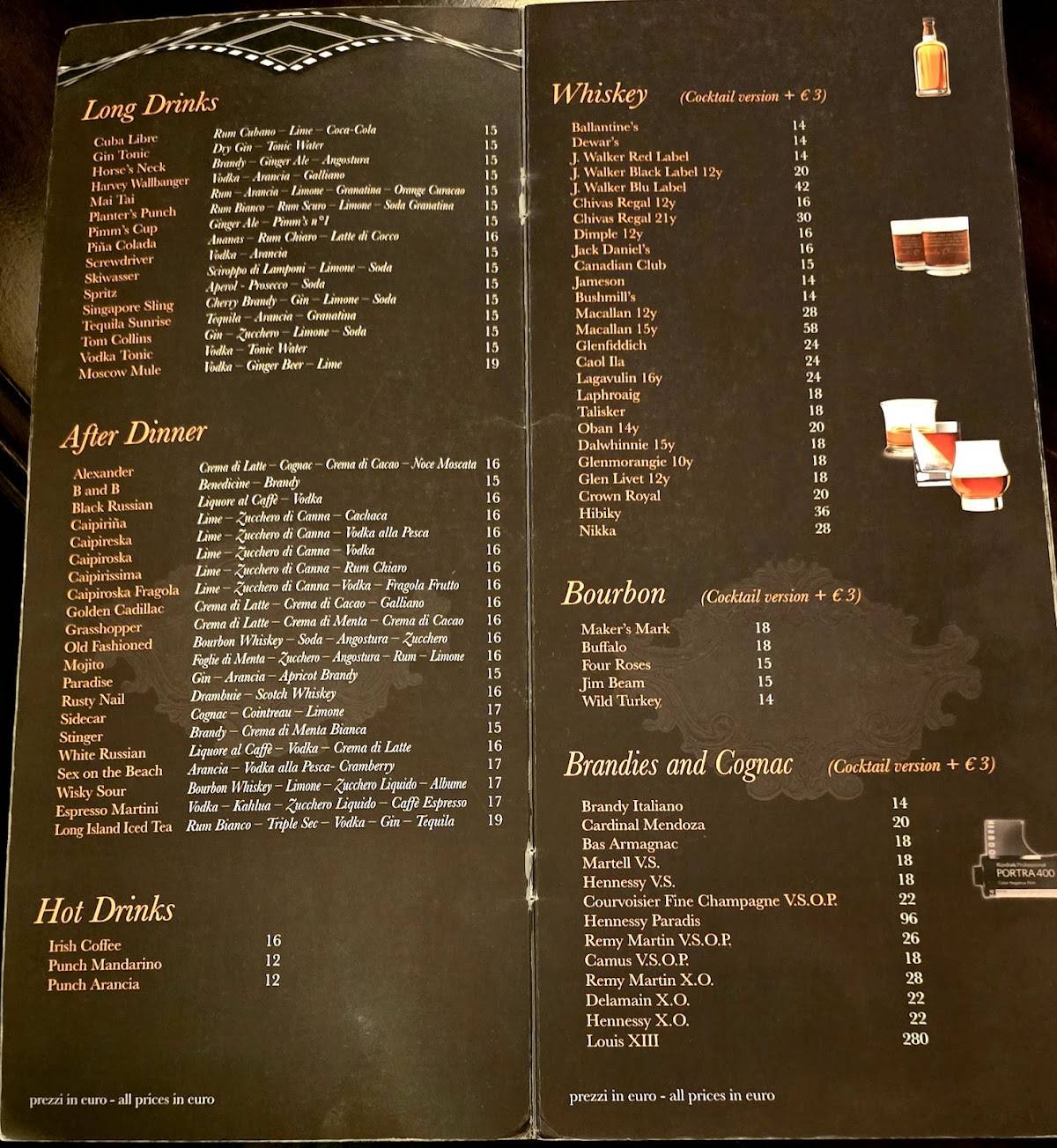 Menu di Harry's Bar Roma 