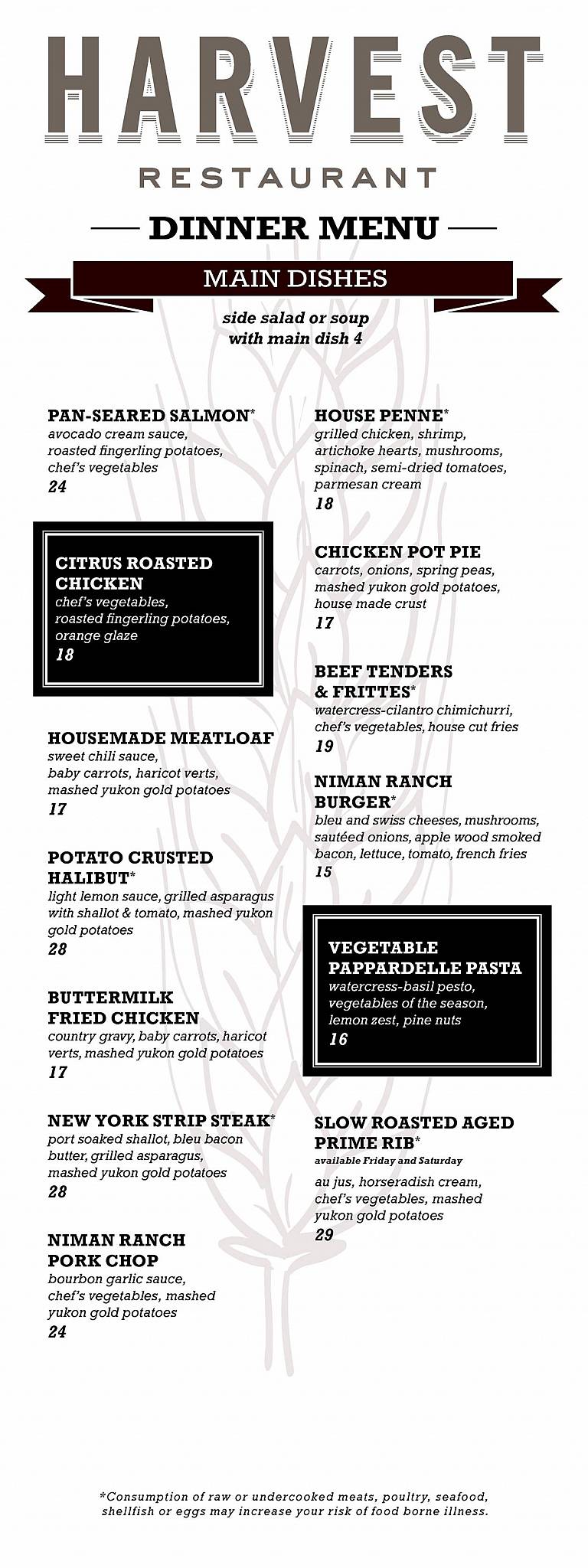 Menu at Harvest Restaurant, Lehi