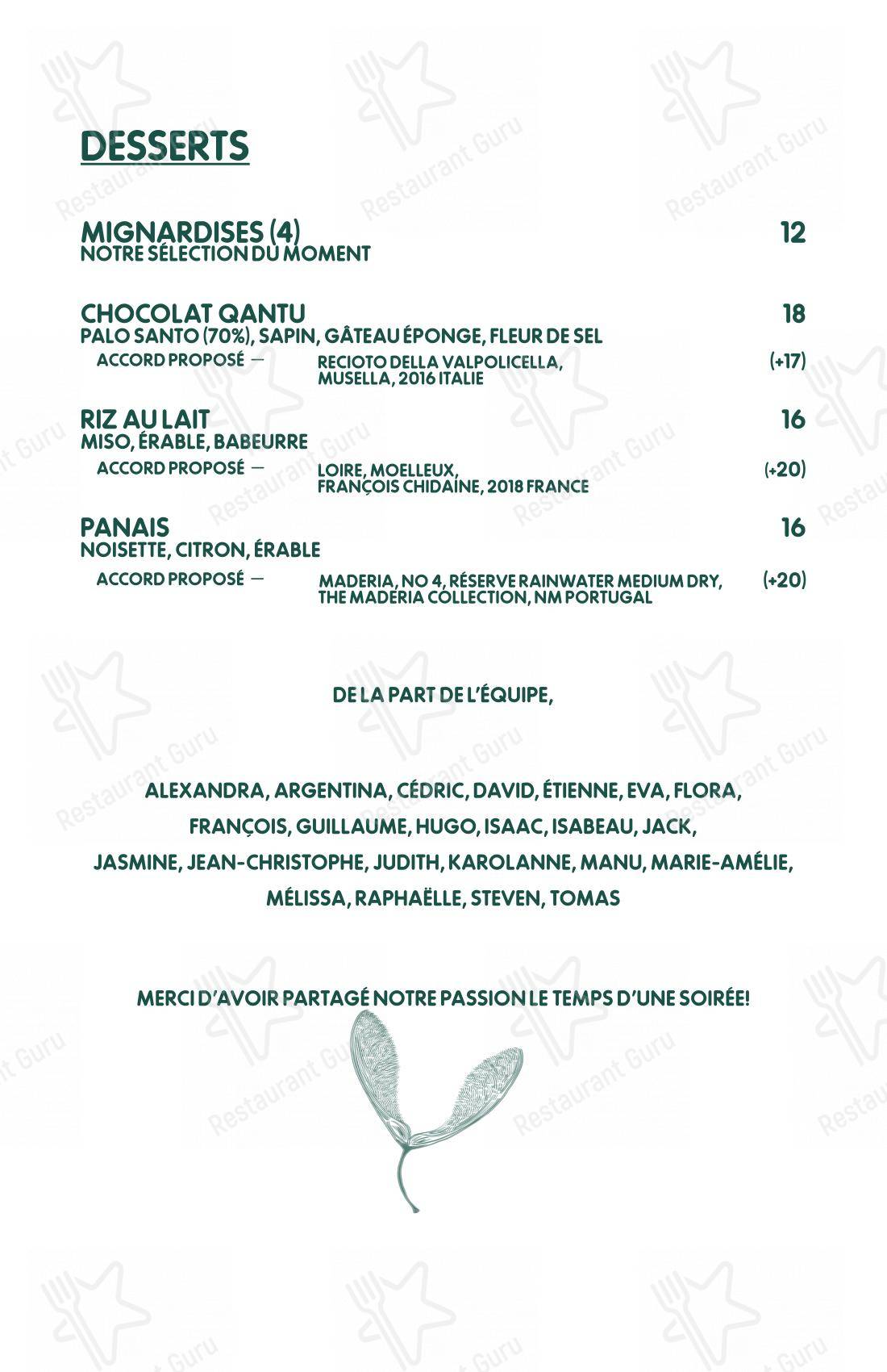 Menu pour Hélico - Lunch Menu