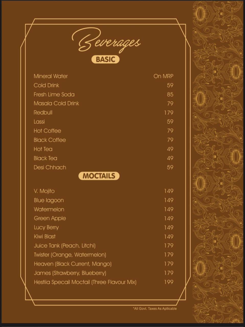 Hestiia restaurant menu