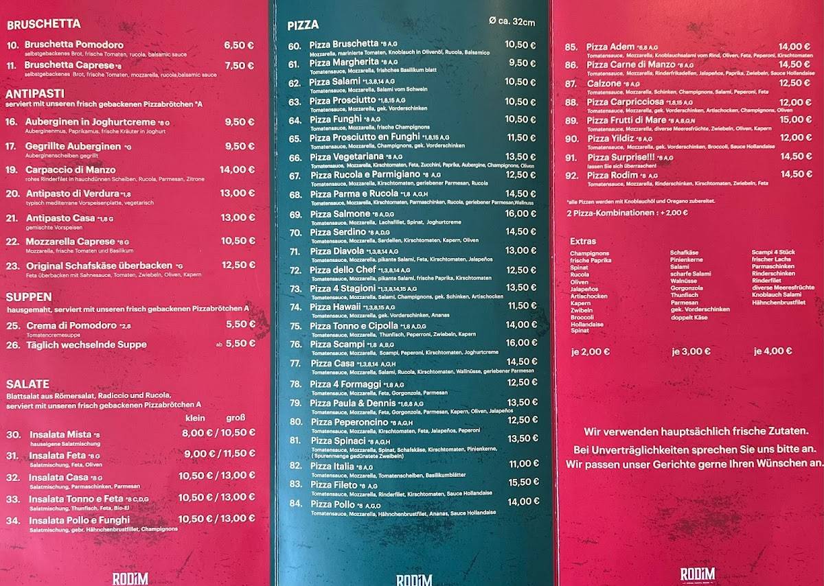 Speisekarte von RODIM - Pizza, Pasta & mehr - Hildesheim, Hildesheim