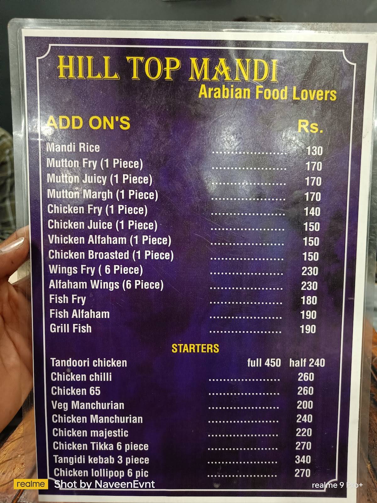 Hill Top Mandi menu