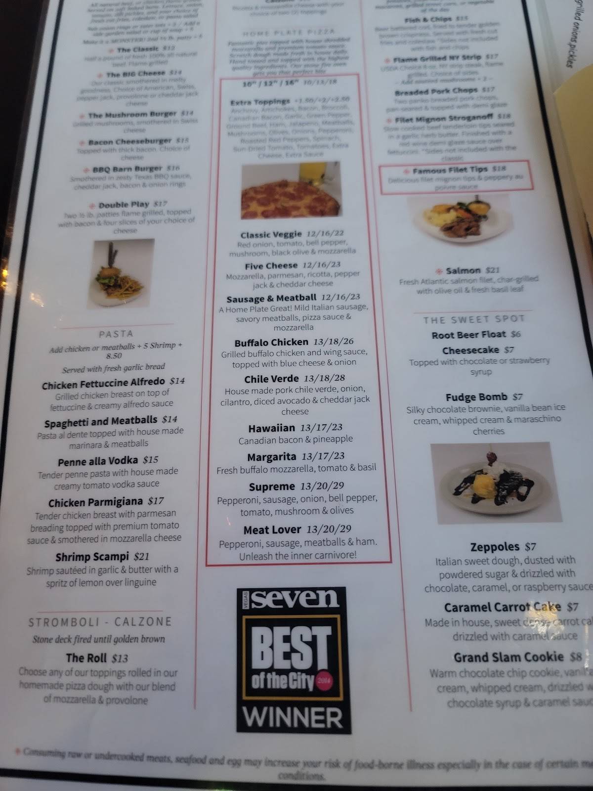 Menu at Home Plate Grill & Bar, Las Vegas, W Warm Springs Rd