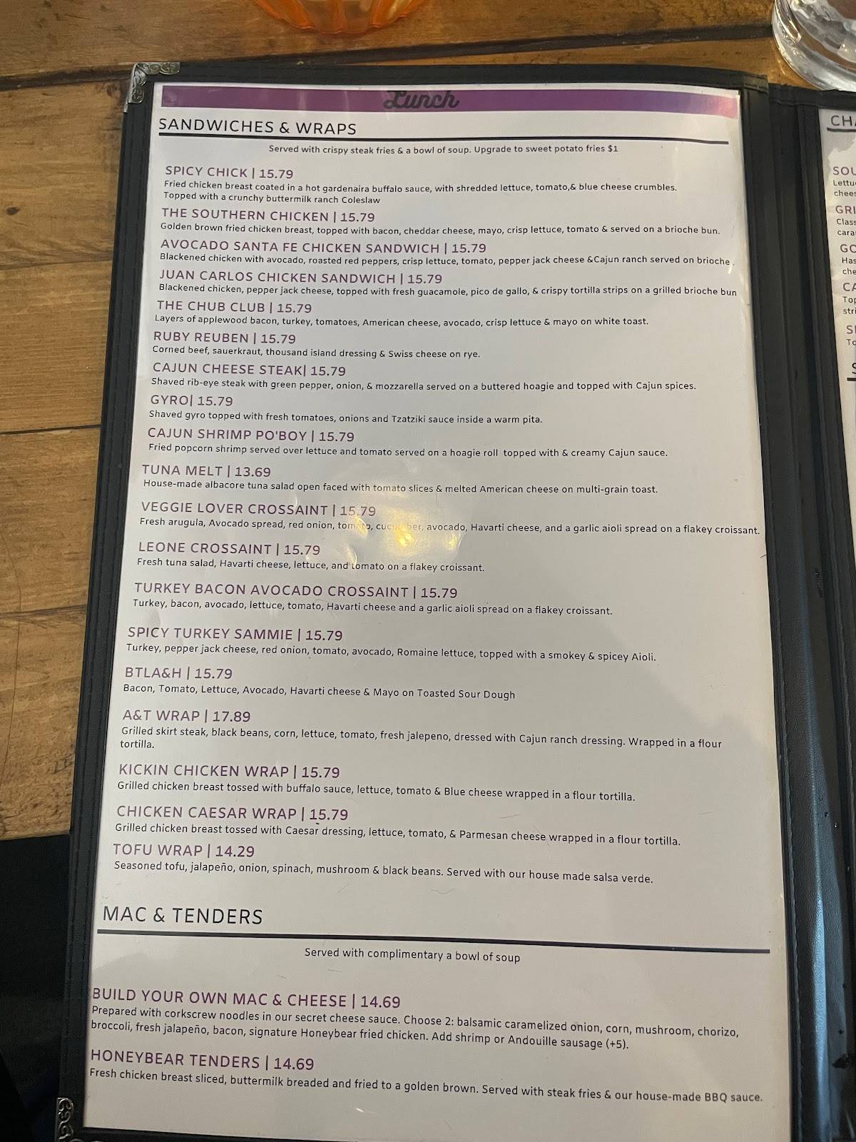 Carta de Honeybear Cafe, Chicago
