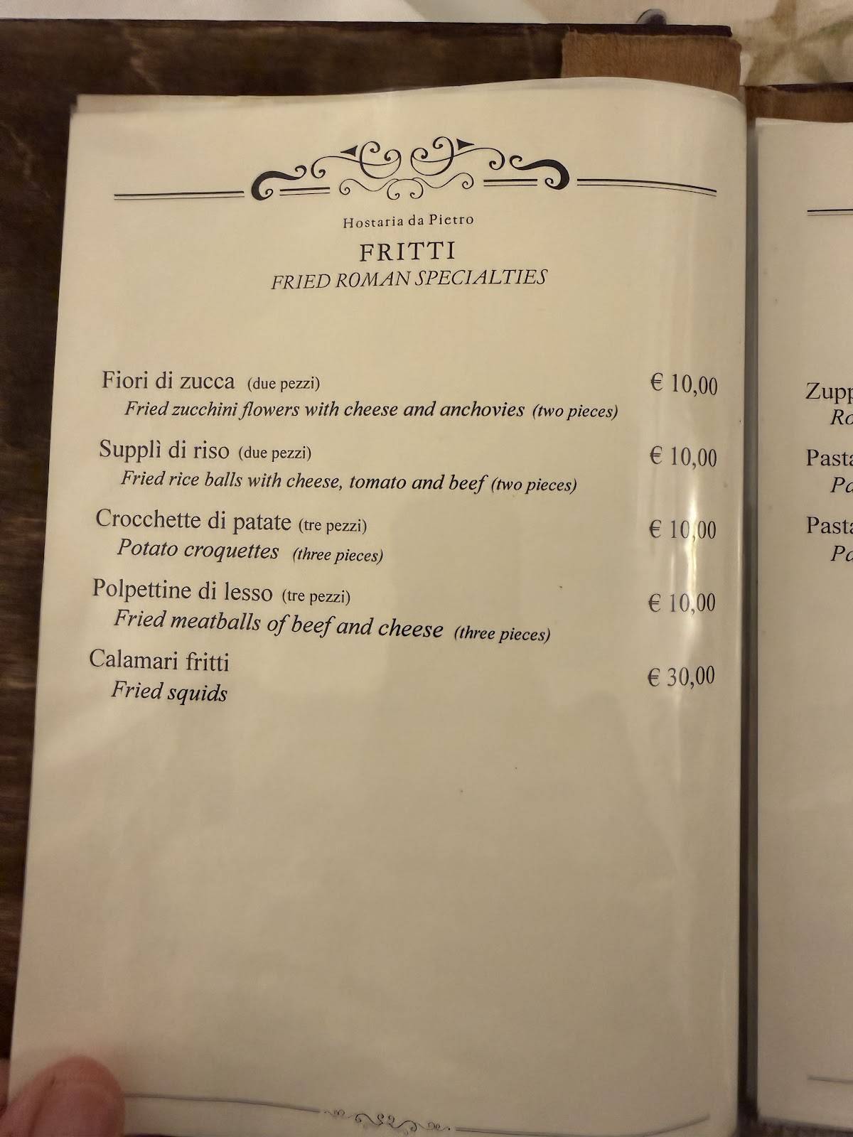 Menu di Hostaria Da Pietro 