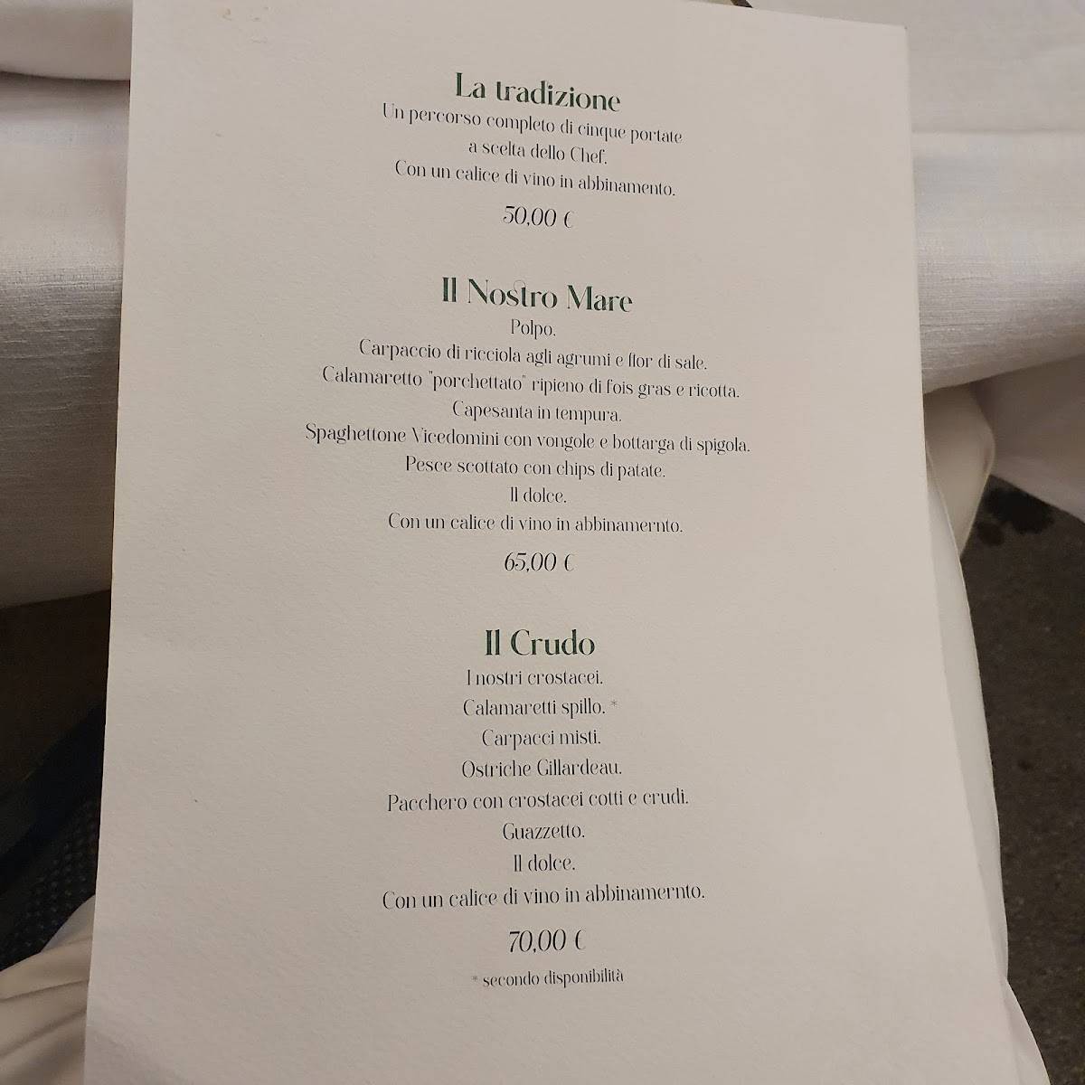 Menu di Hostaria del Pavone 