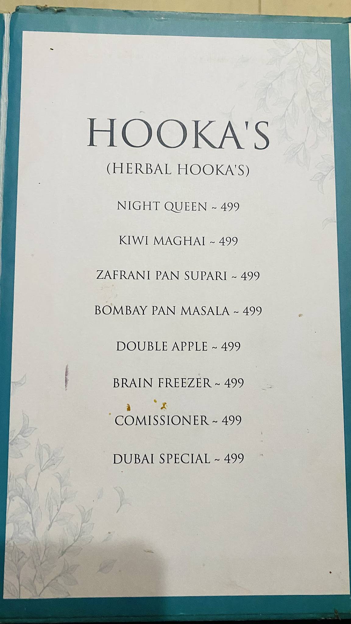 Hot Billions menu