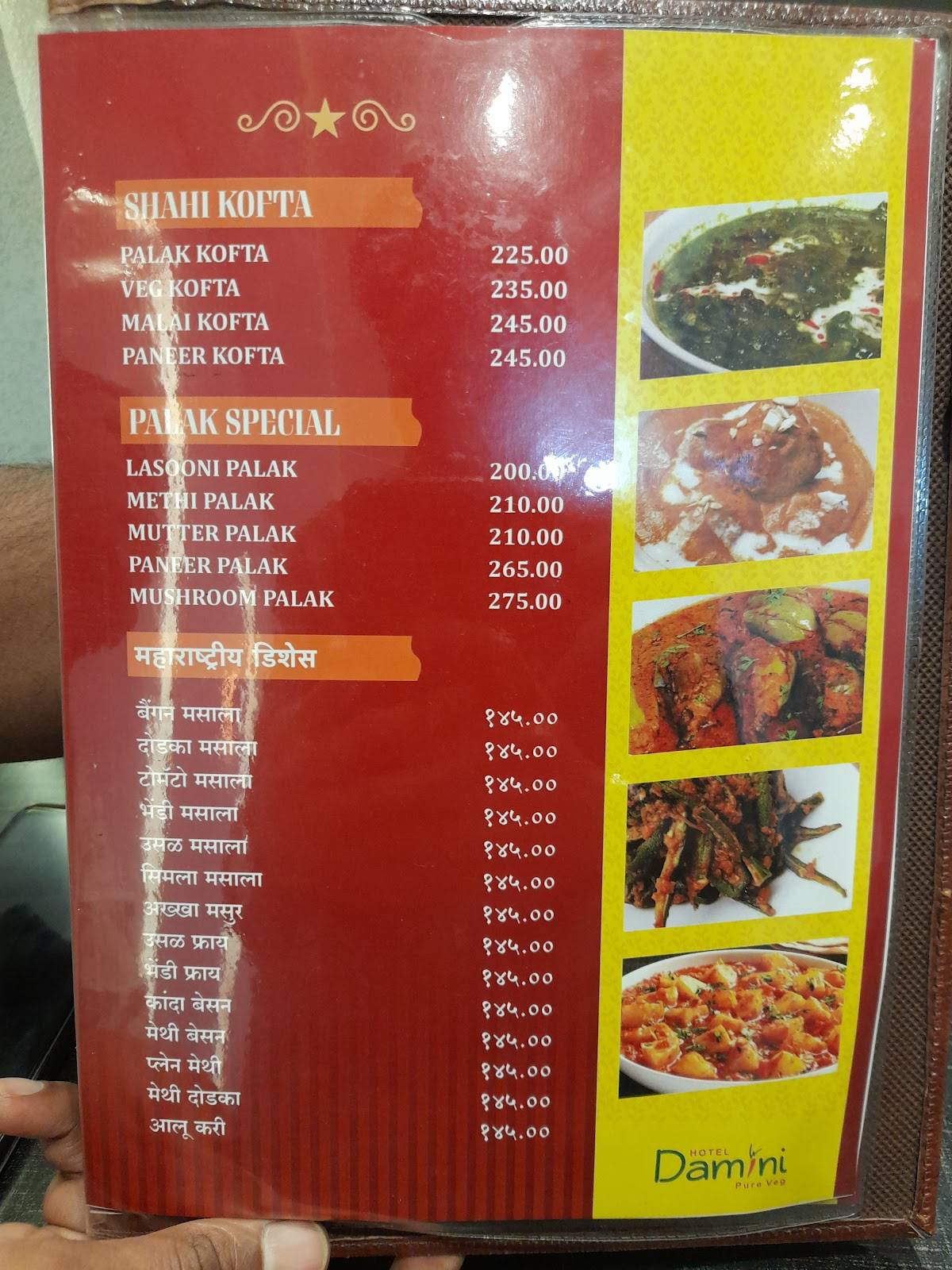 Hotel Damini menu