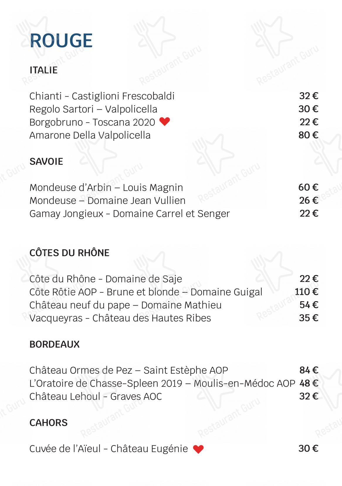 Menu pour Hôtel Edelweiss dans Samoëns