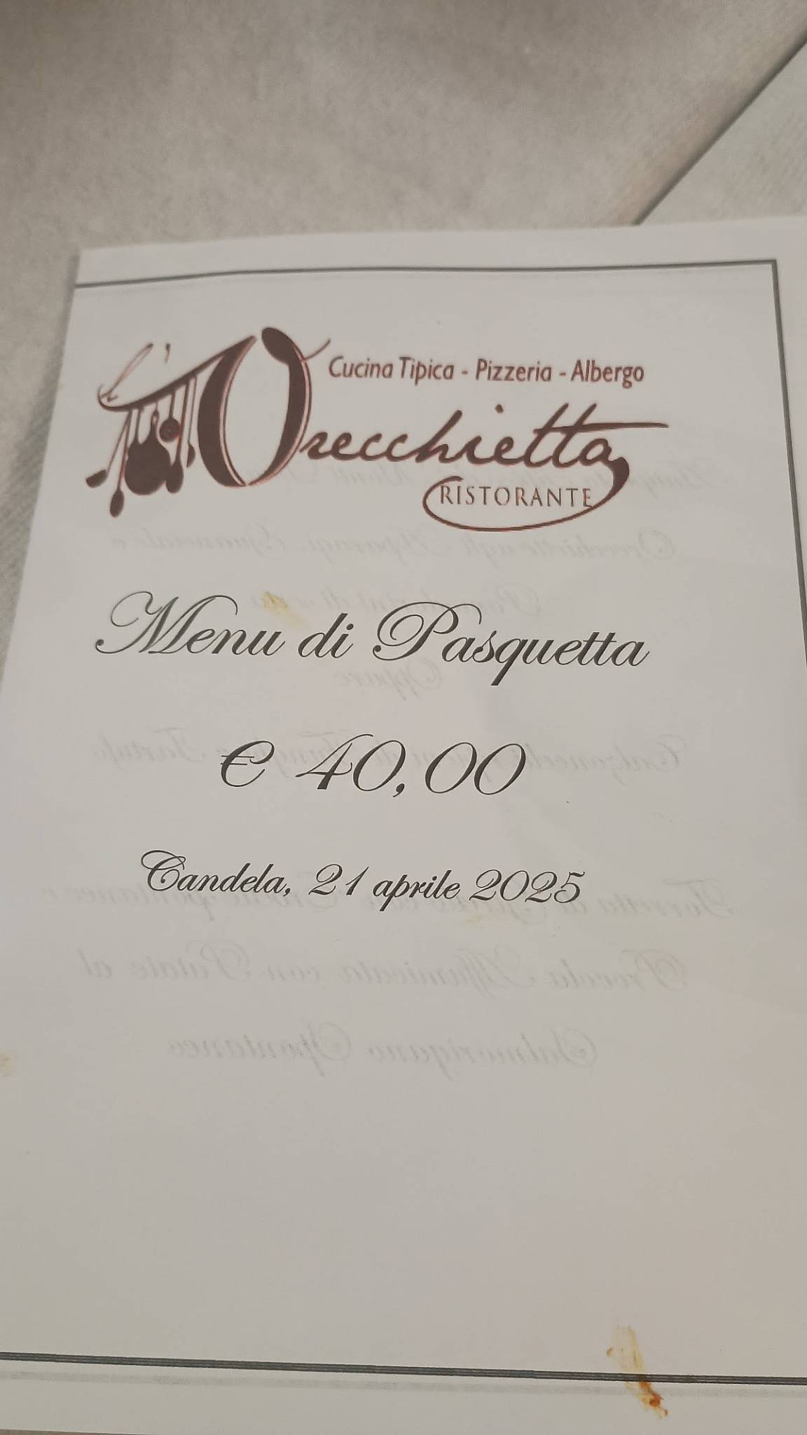 Menu di RistoMuseo l'Orecchietta B&b da Ercole all'Orecchietta 