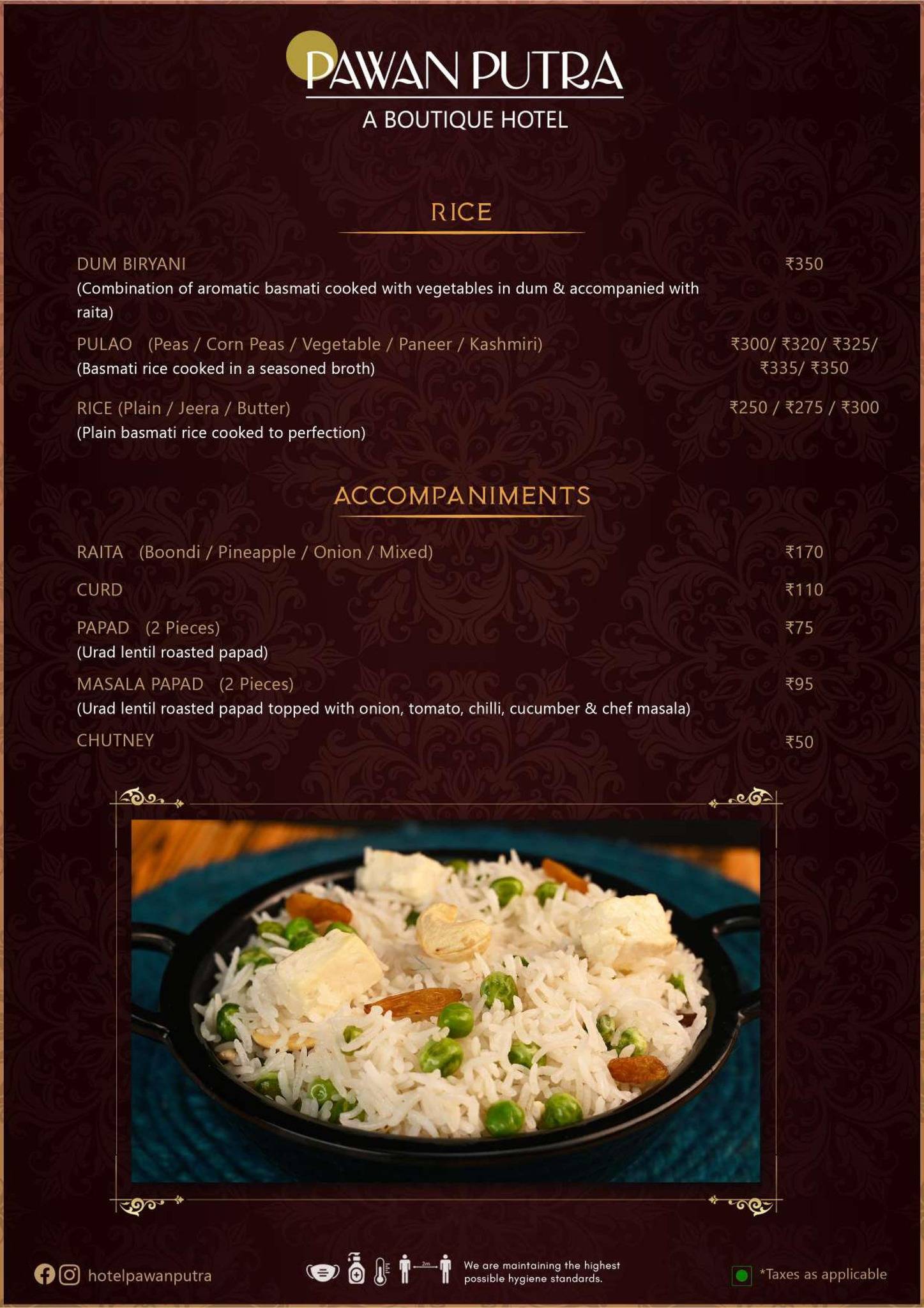 Hotel Pawan Putra menu