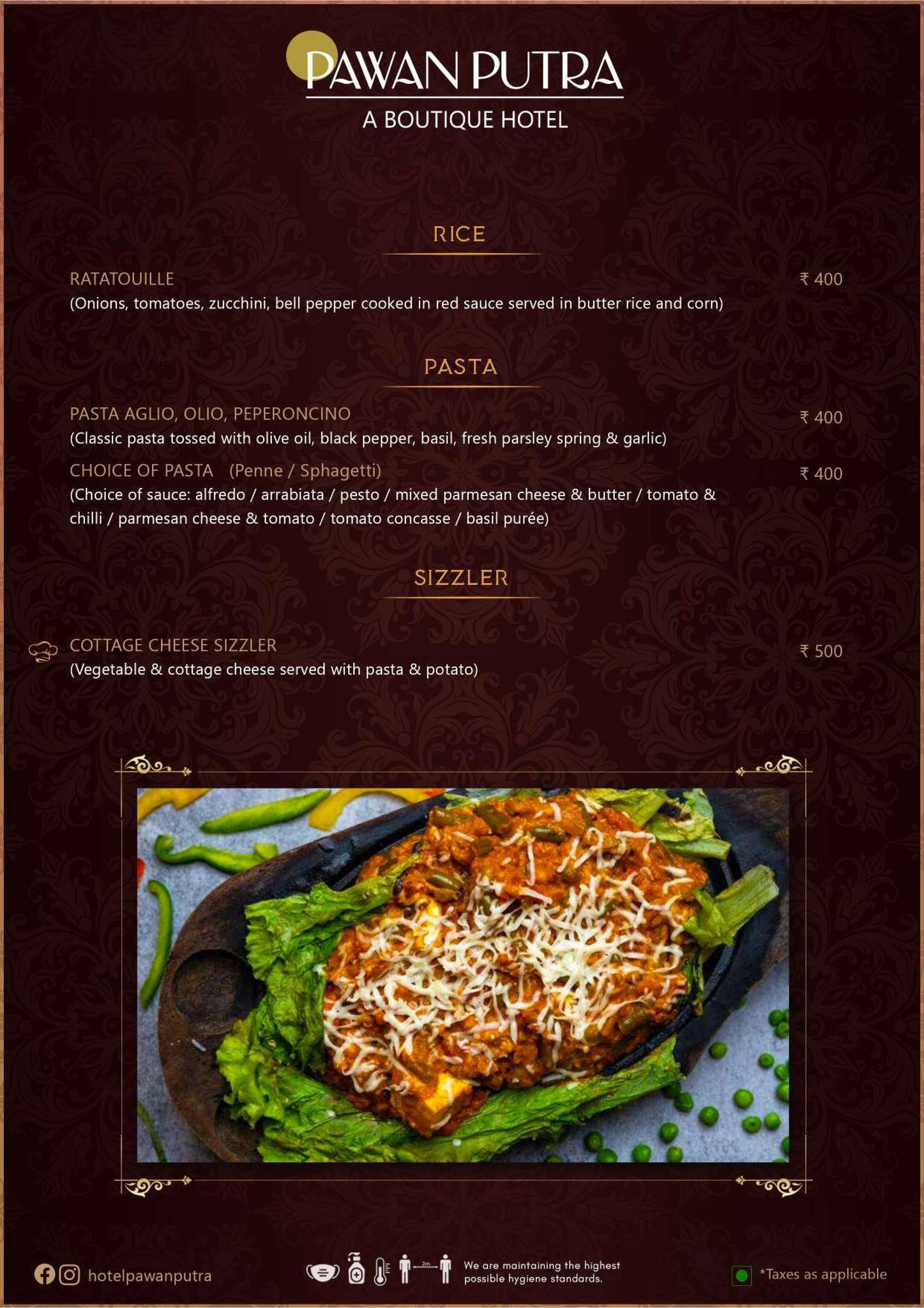 Hotel Pawan Putra menu