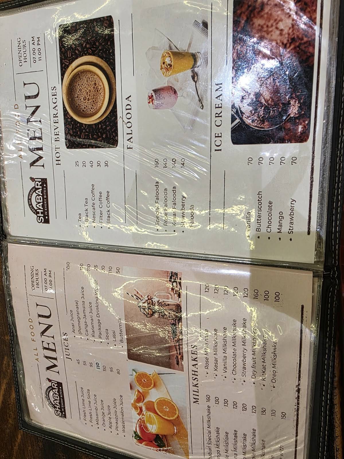 Hotel Shabari menu