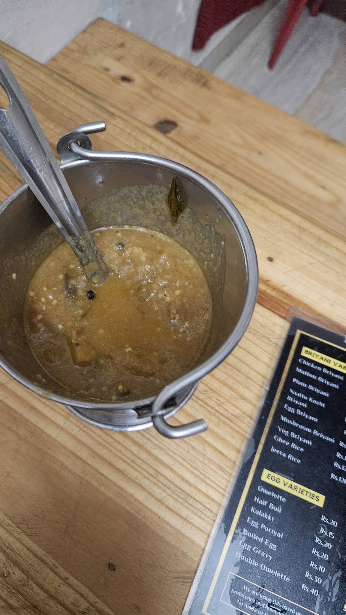 Keelakkarai Briyani menu