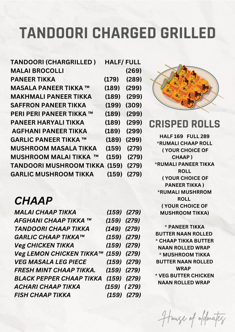 House of Oldmates menu