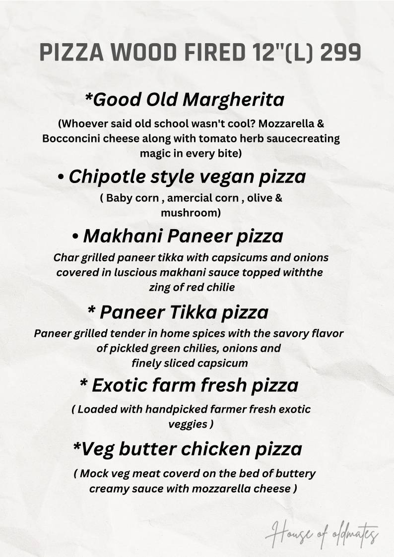 House of Oldmates menu