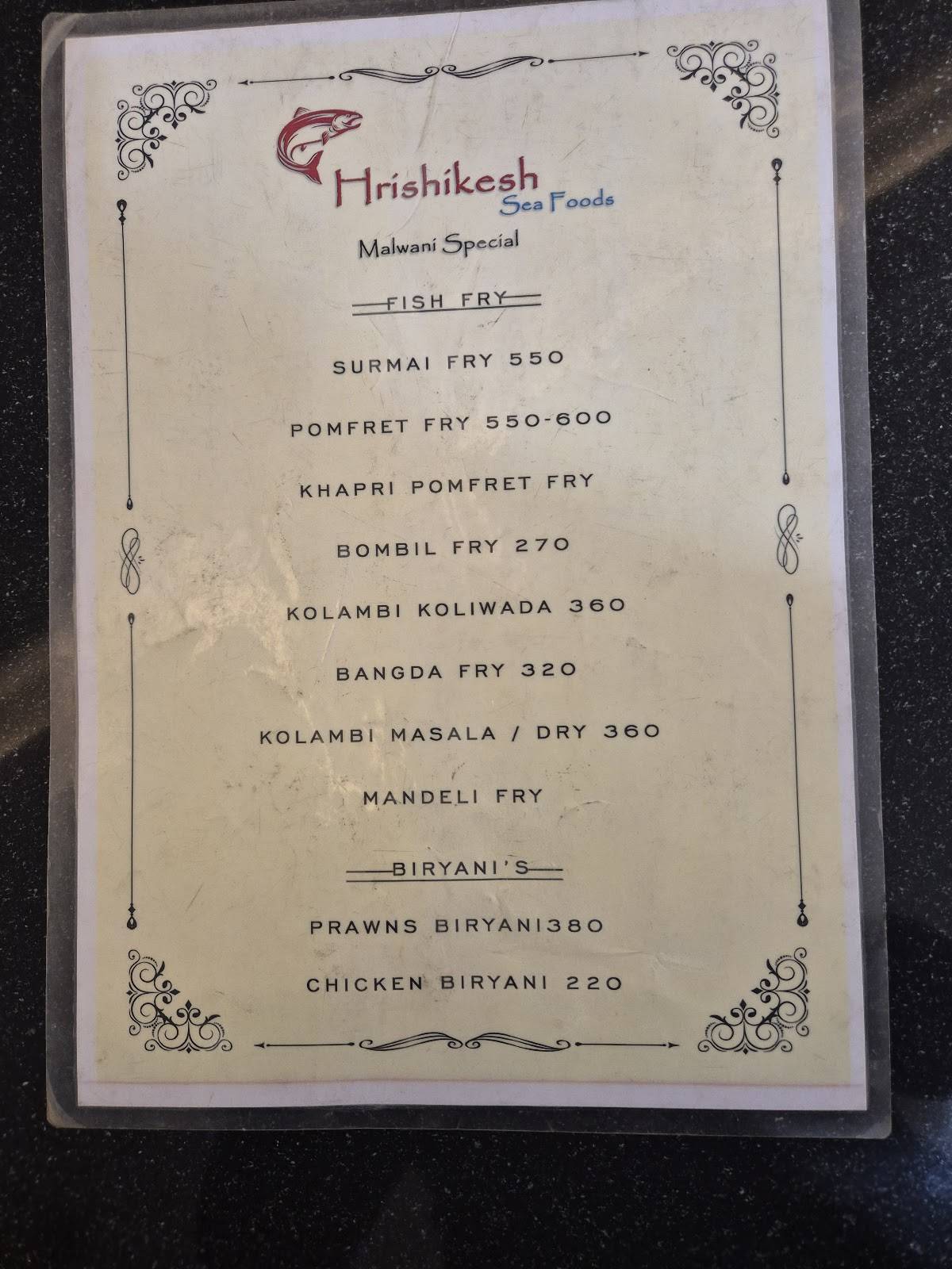 Hrishikesh Sea Foods (Assal Malvani) Take Away and Dining menu