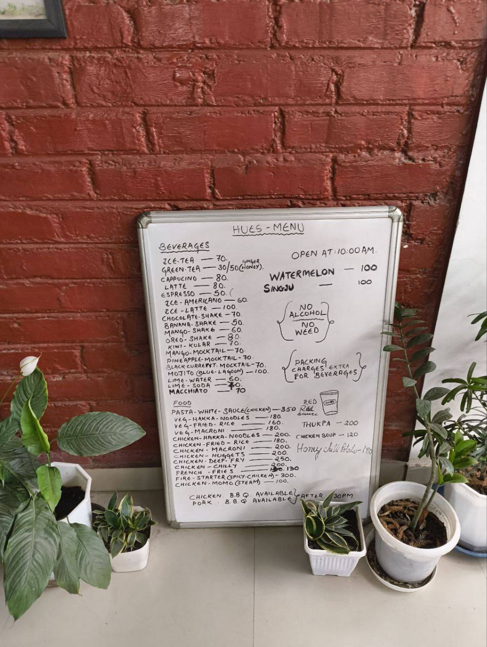 Hues Coffee Shop menu