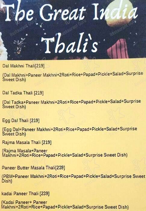 Hungrys Nights menu