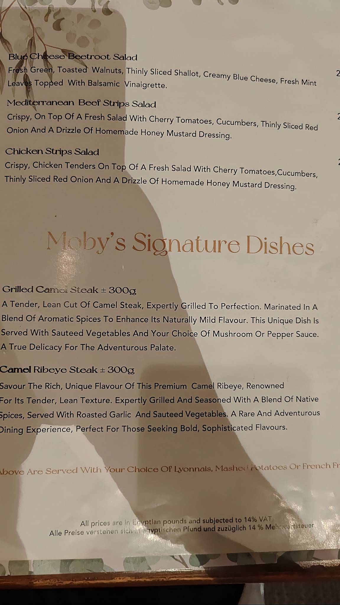 Menu de Moby Dick Restaurant