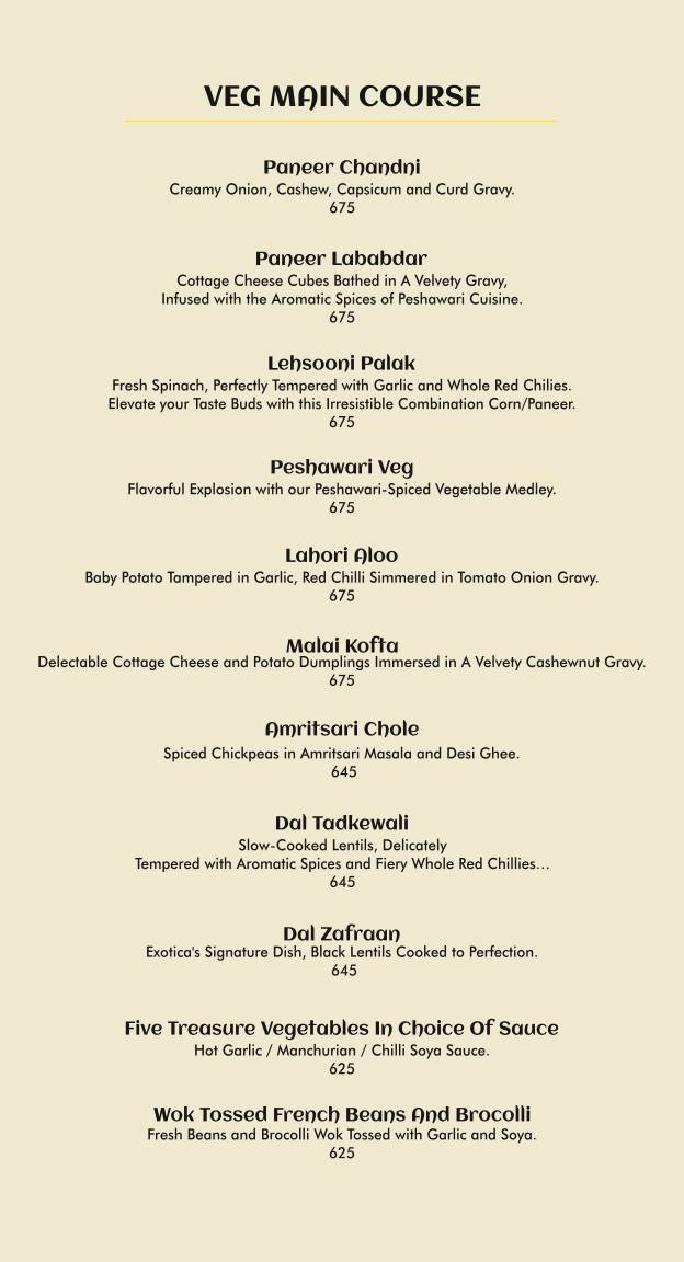 Exotica Hitech City- North Indian Rooftop Restaurant menu