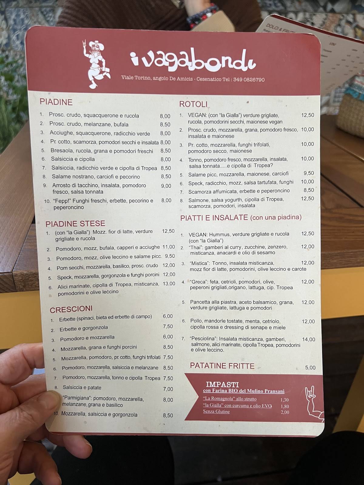 Menu di I Vagabondi 
