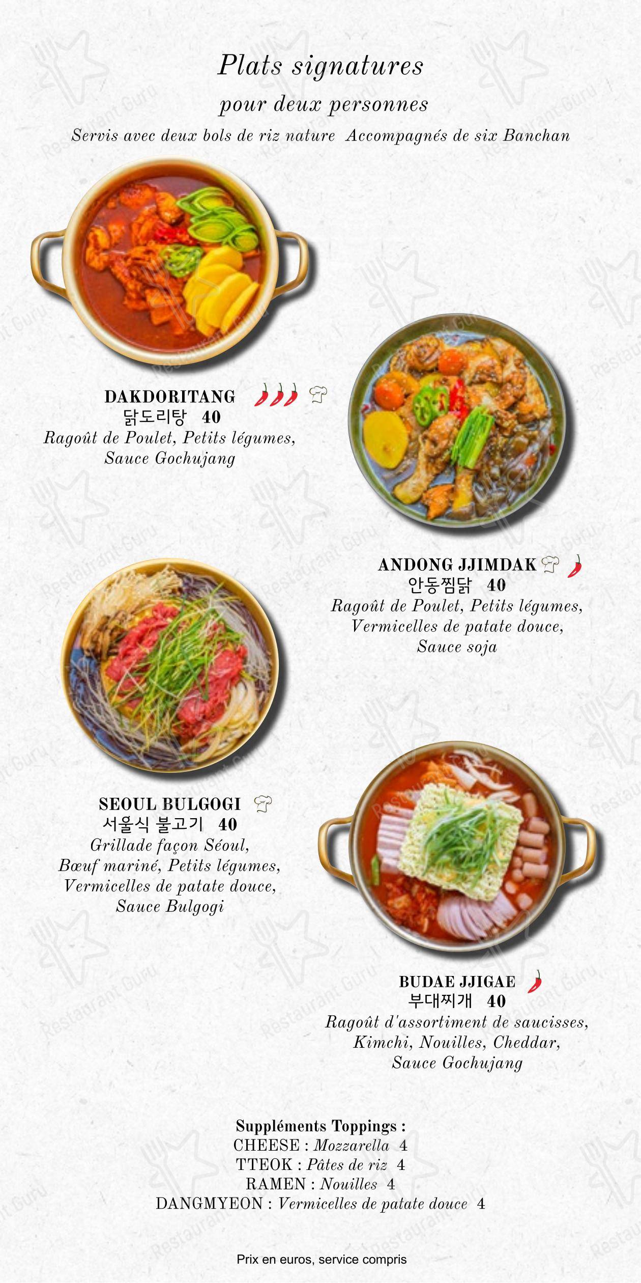 Menu pour IDAM_Cuisine Coréenne - Menu