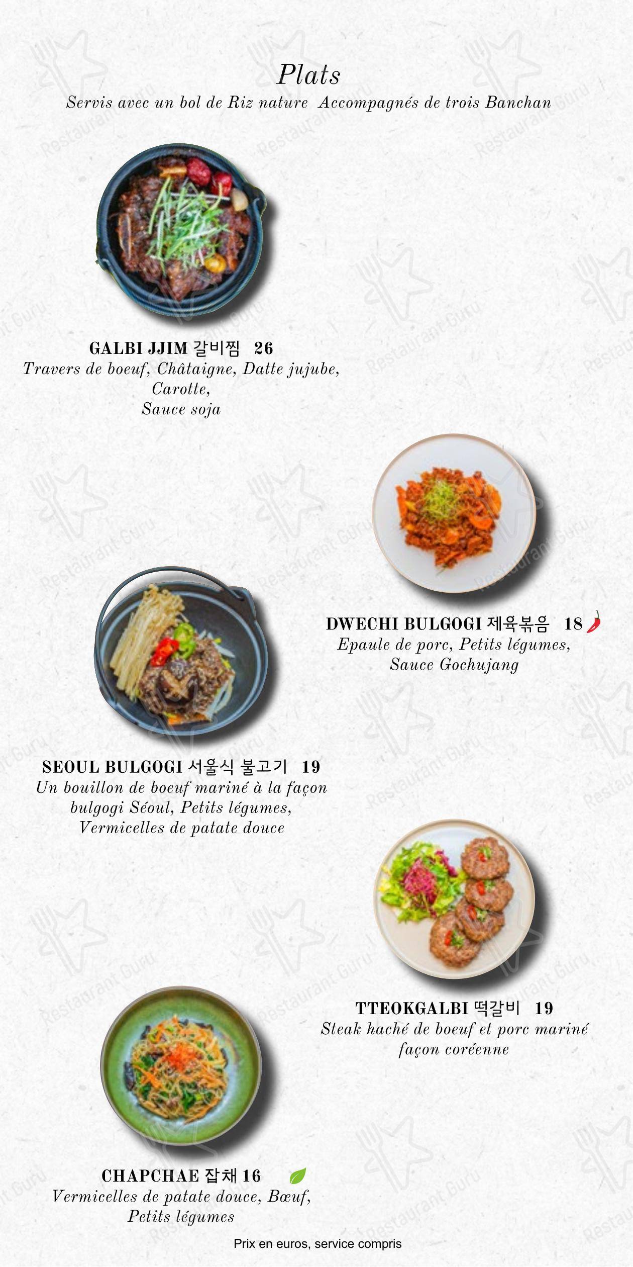 Menu pour IDAM_Cuisine Coréenne dans Paris