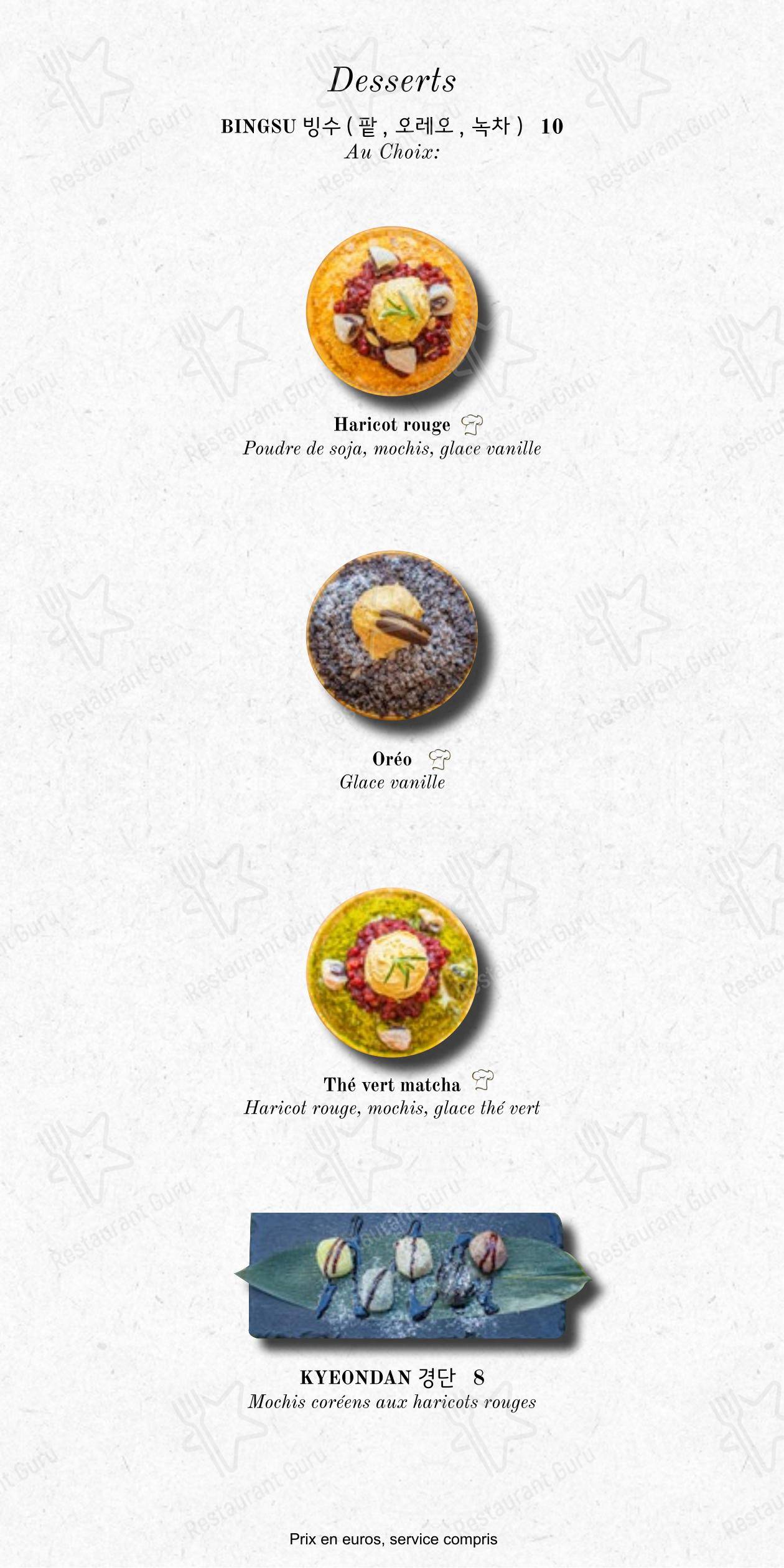 Menu pour IDAM_Cuisine Coréenne restaurant