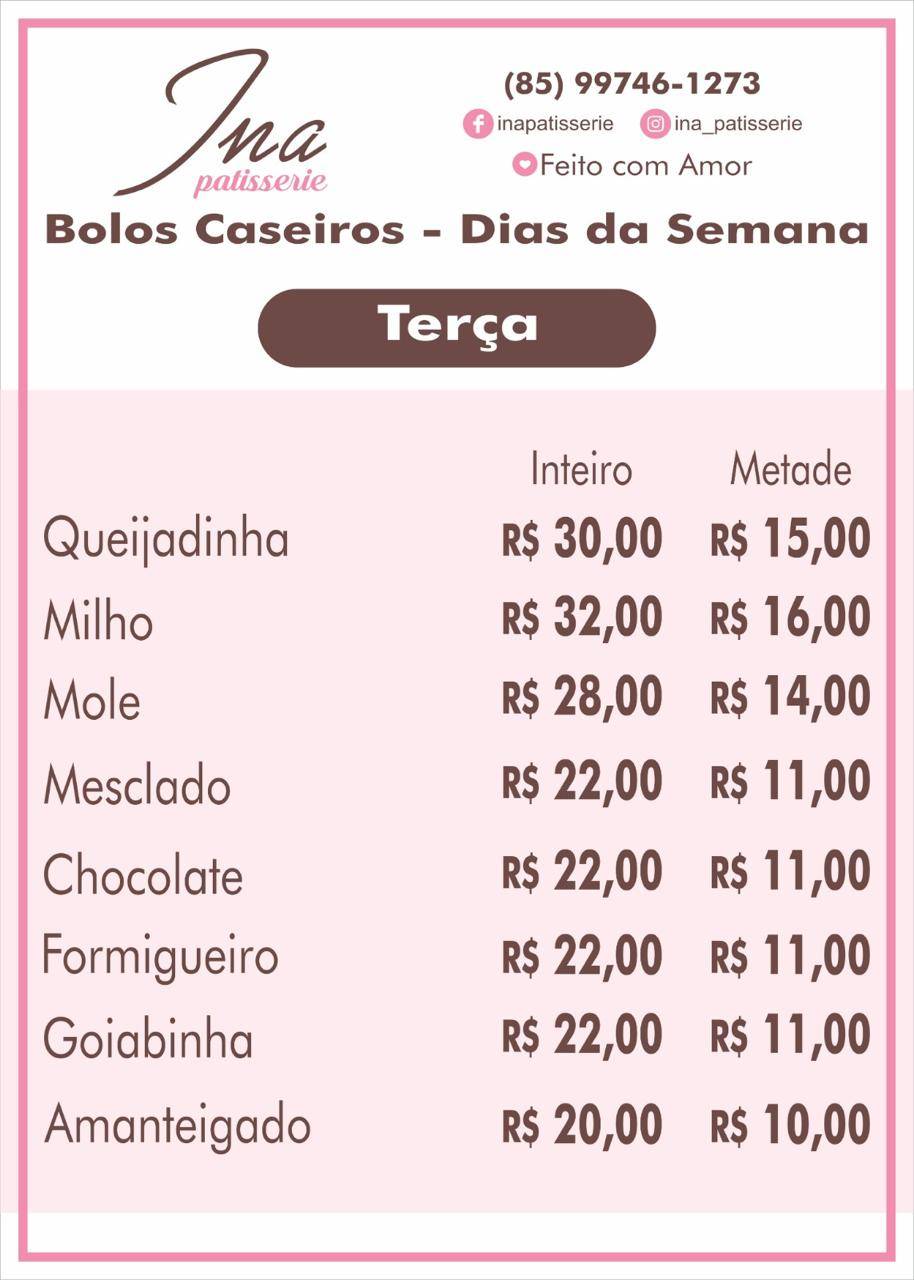INA PATISSERIE cardápio