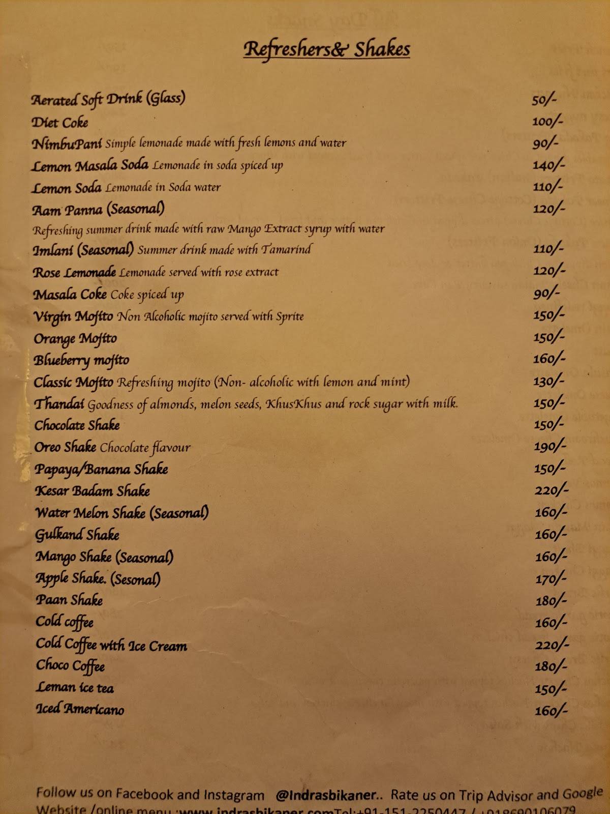 INDRA's - The Neem Courtyard menu