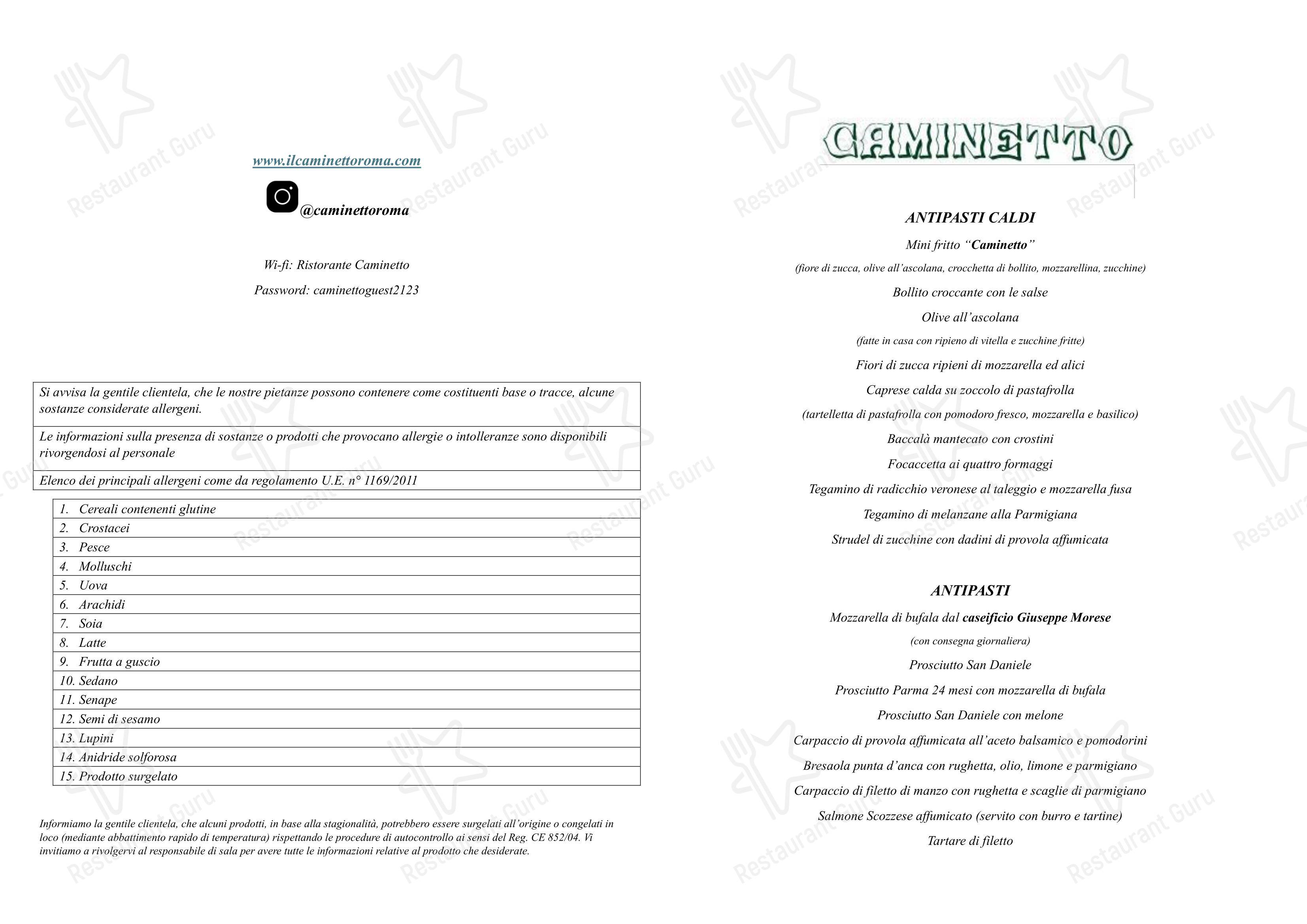 Menu per Ristorante Il Caminetto ristorante