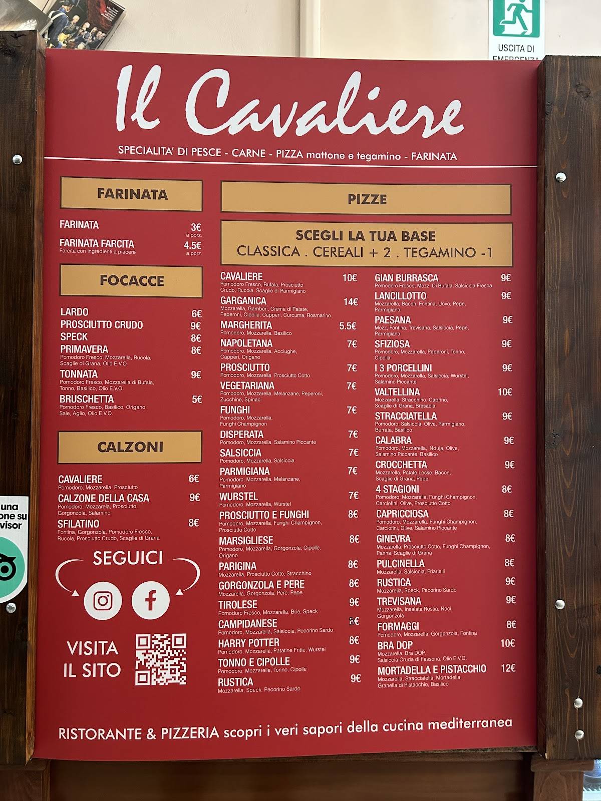 Menu di Il Cavaliere Ristorante Pizzeria 
