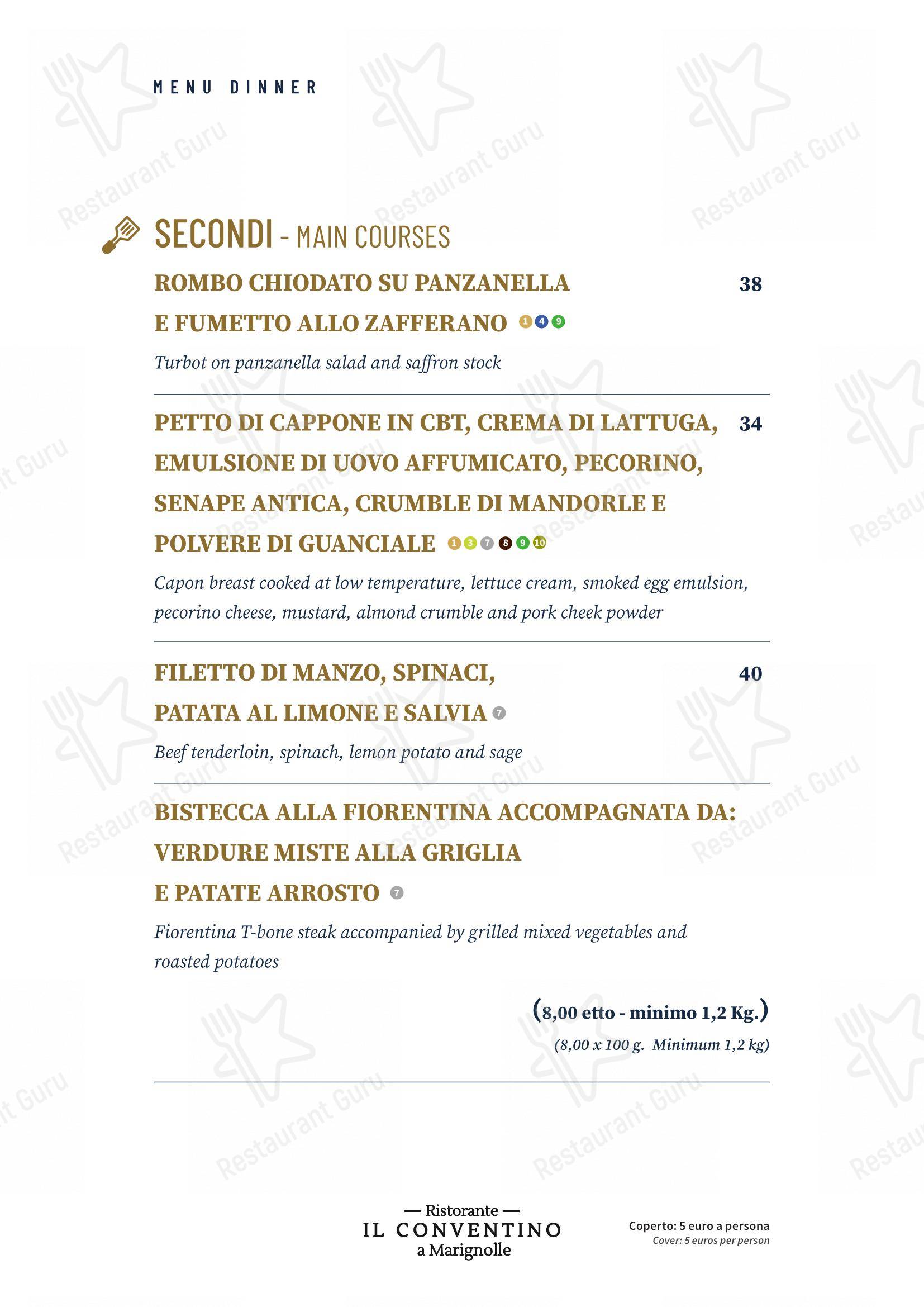 Menu bar per Il Conventino di Villa Tolomei a Marignolle ristorante