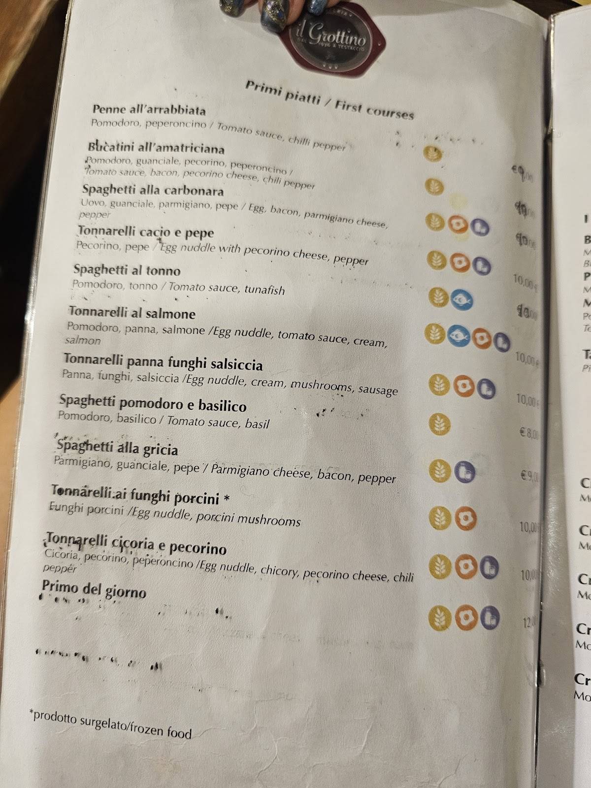 Menu di Il Grottino a Testaccio 