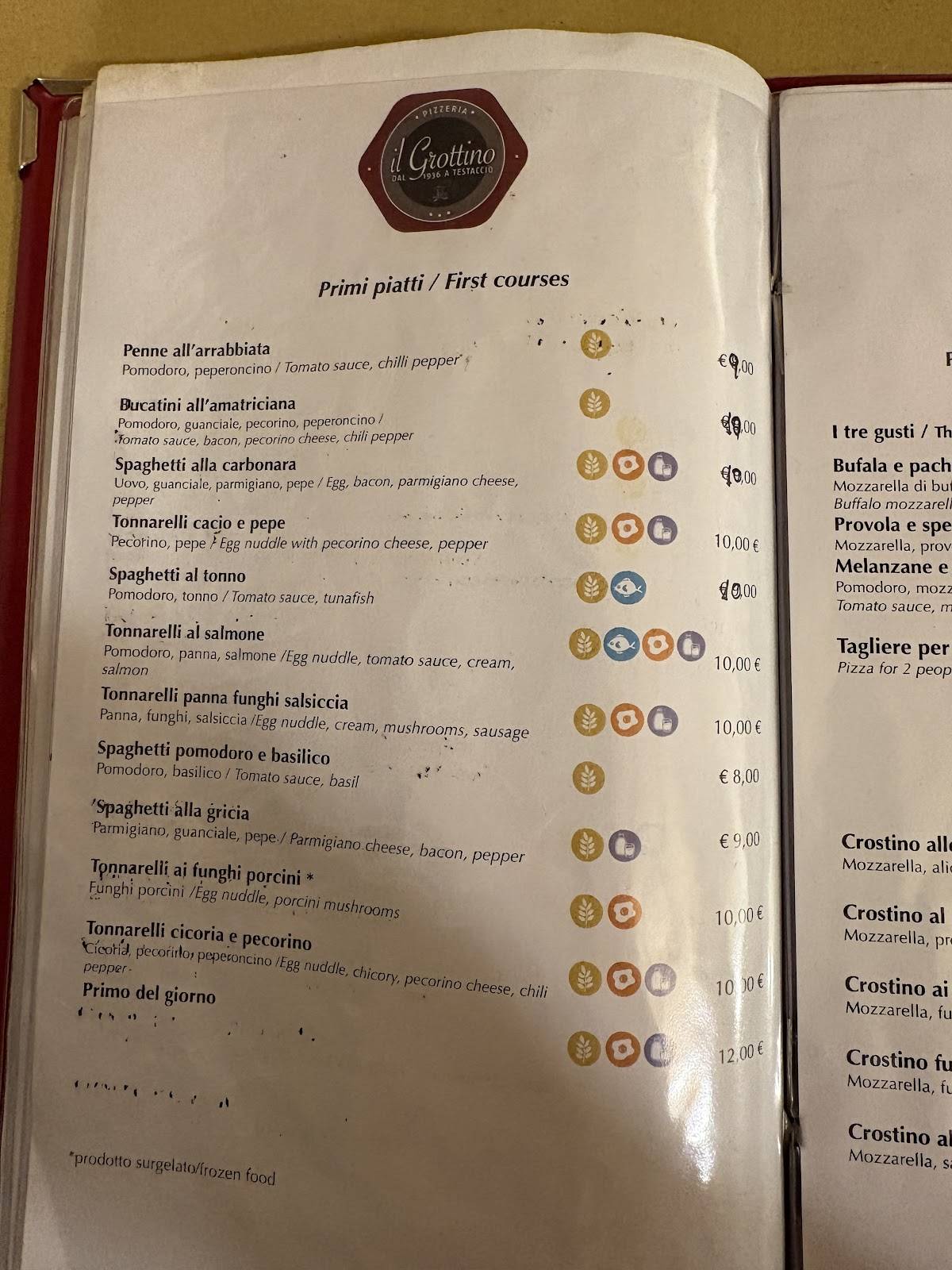 Menu di Il Grottino a Testaccio 