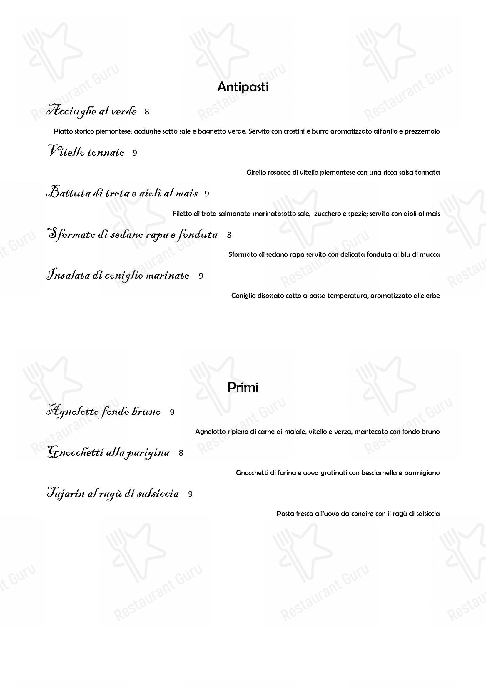 Party Menu per Il Nuovo Zuavo ristorante