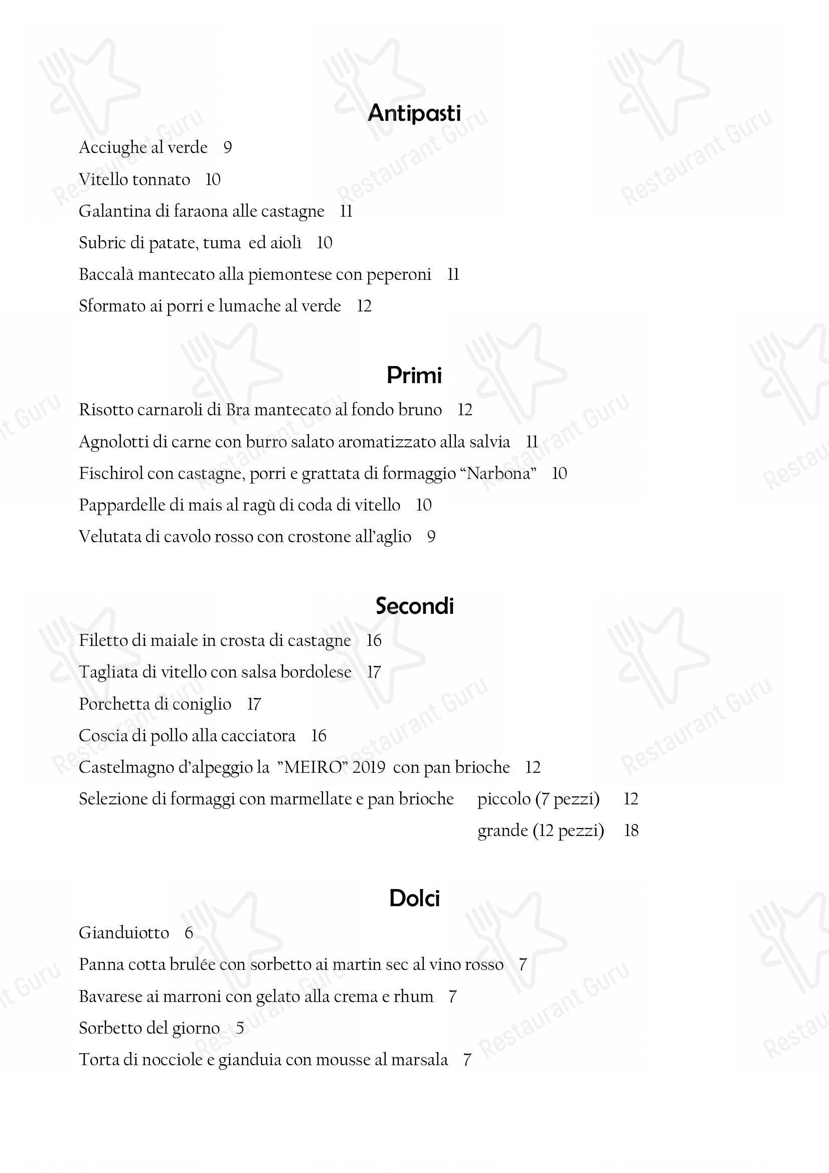 Menu bistro per Il Nuovo Zuavo ristorante