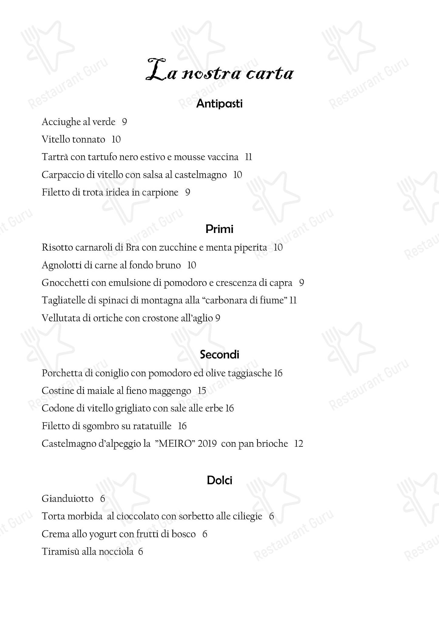 Cafe menu per Il Nuovo Zuavo ristorante