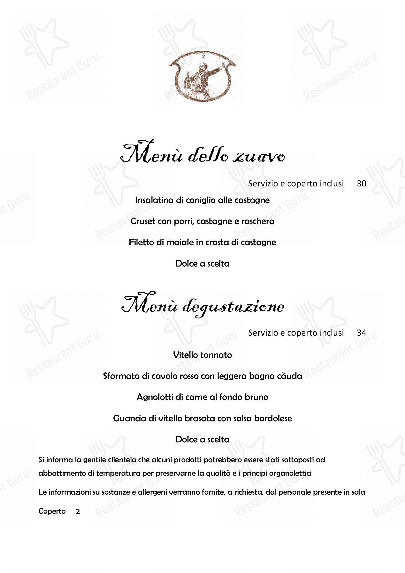 Menu di Il Nuovo Zuavo - Sunday Lunch Sample Menu