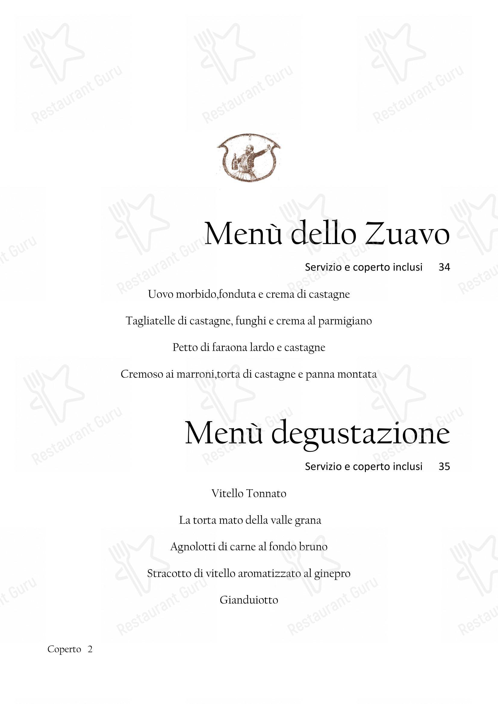 Крафт меню per Il Nuovo Zuavo ristorante