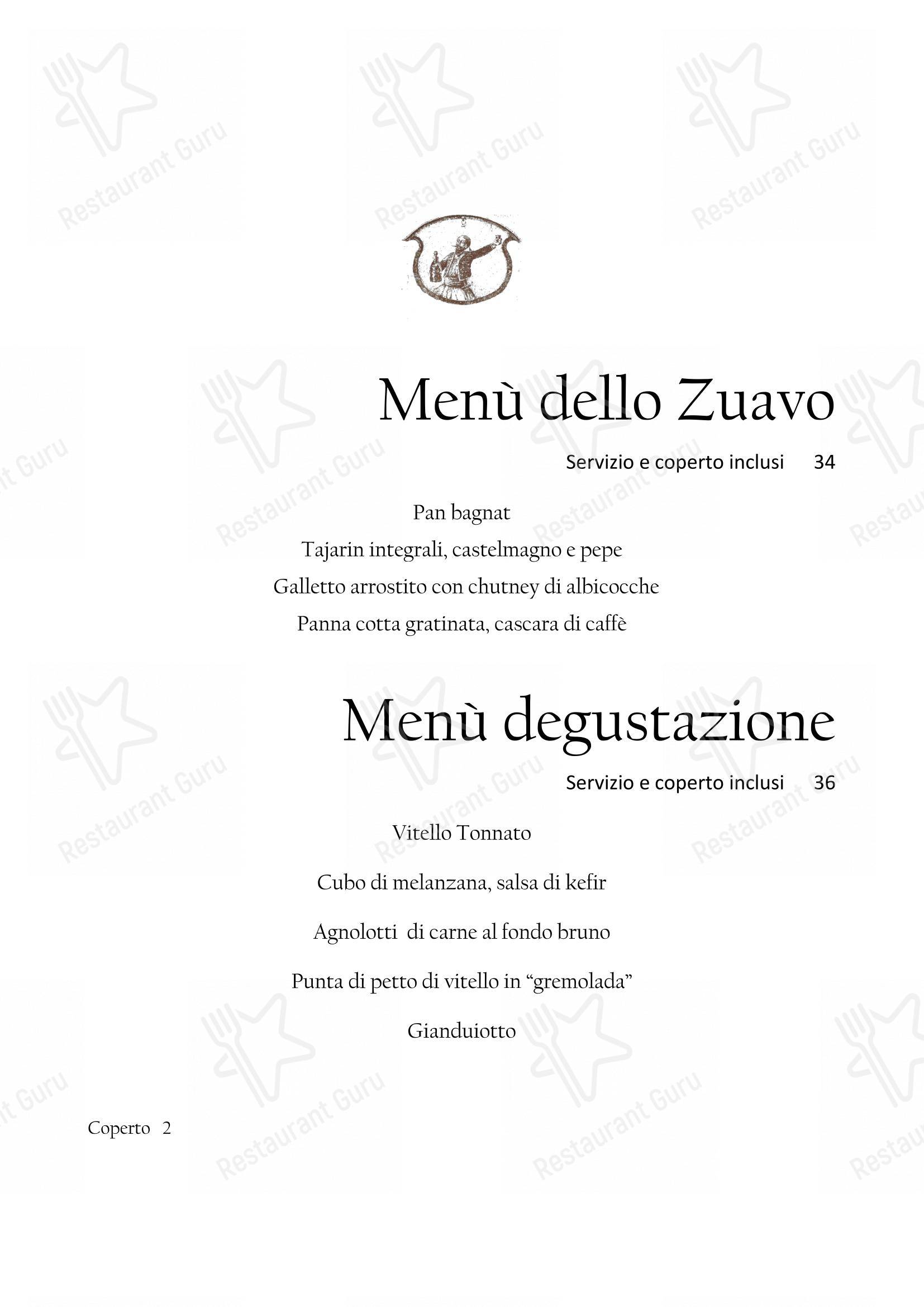Menu di Il Nuovo Zuavo - Menu